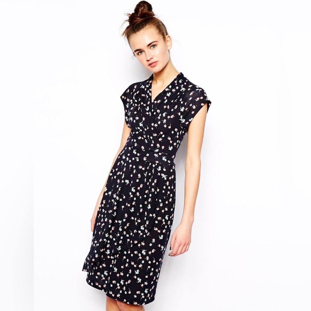 French Connection UK Navy Floral Tea Dress Wrap